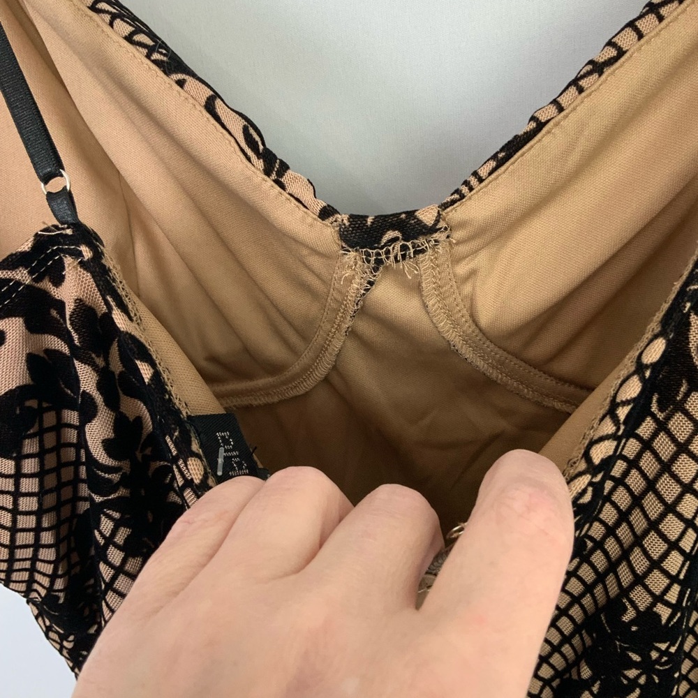 Black Lace Flocked Velvet Sheer Mesh Midi Dress Bustier Bodycon Cocktail 3XL - Picture 7 of 9